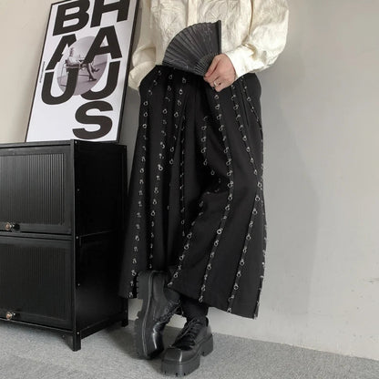 Pants Metal Button Patchwork Wide Leg Pants