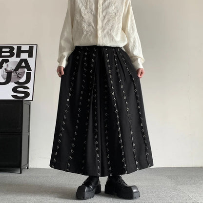 Pants Metal Button Patchwork Wide Leg Pants