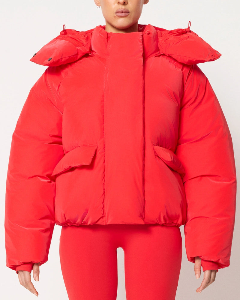 Puffer Jacket High Neck Hooded Zipper Design Cotton-padded Coat