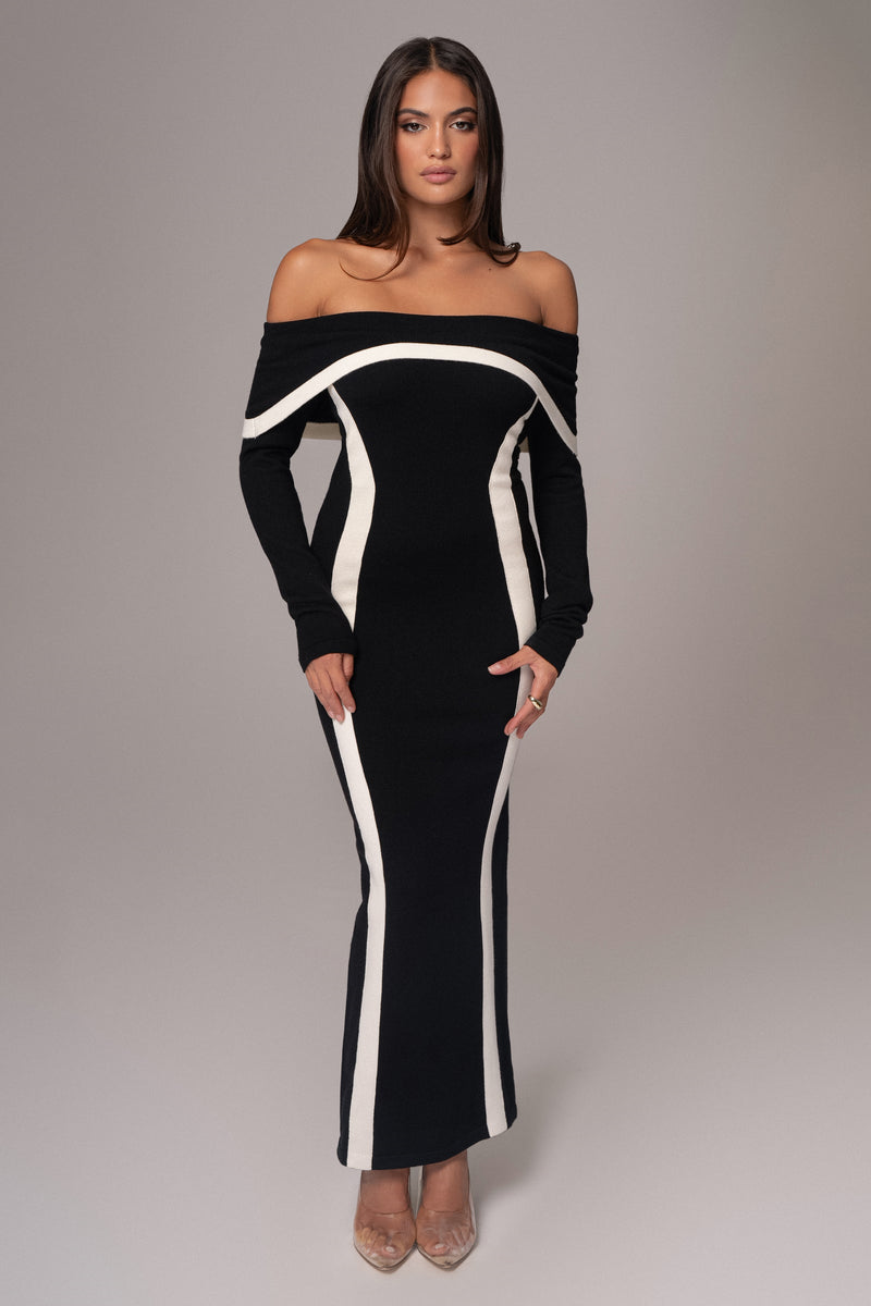 Helen Off Shoulder Contrast Maxi Dress