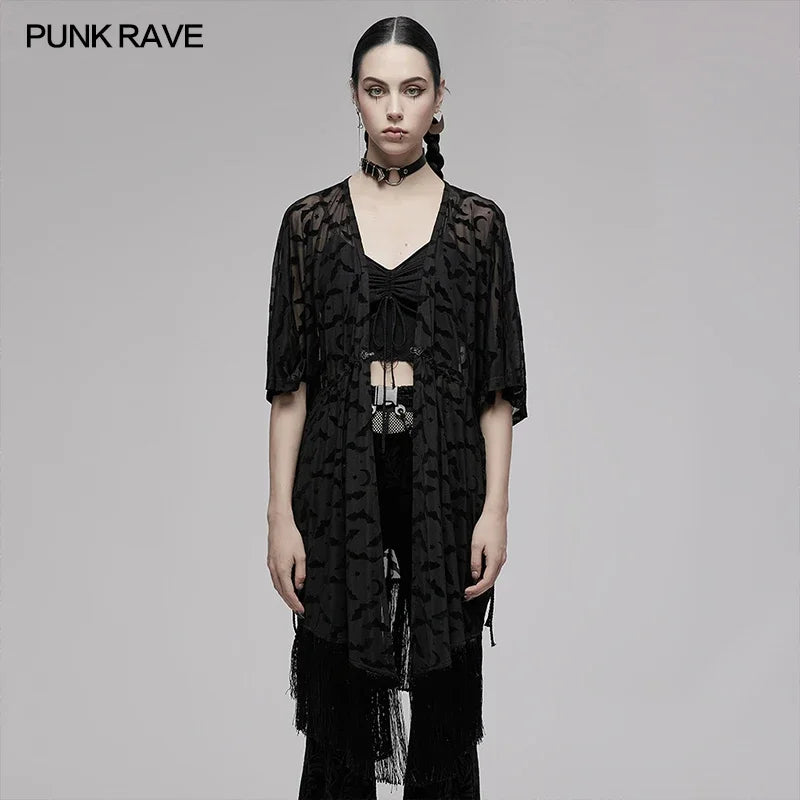 Tassel Bat Moon Flocking Gothic Wizard Halloween Cardigan