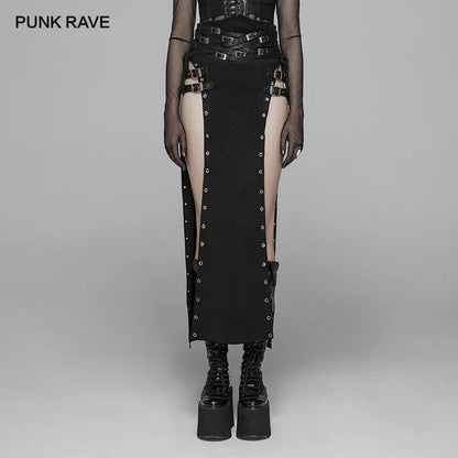 Gothic Black Rock Copslay Stage Personality Hip Hop Long High Waisted Skirt