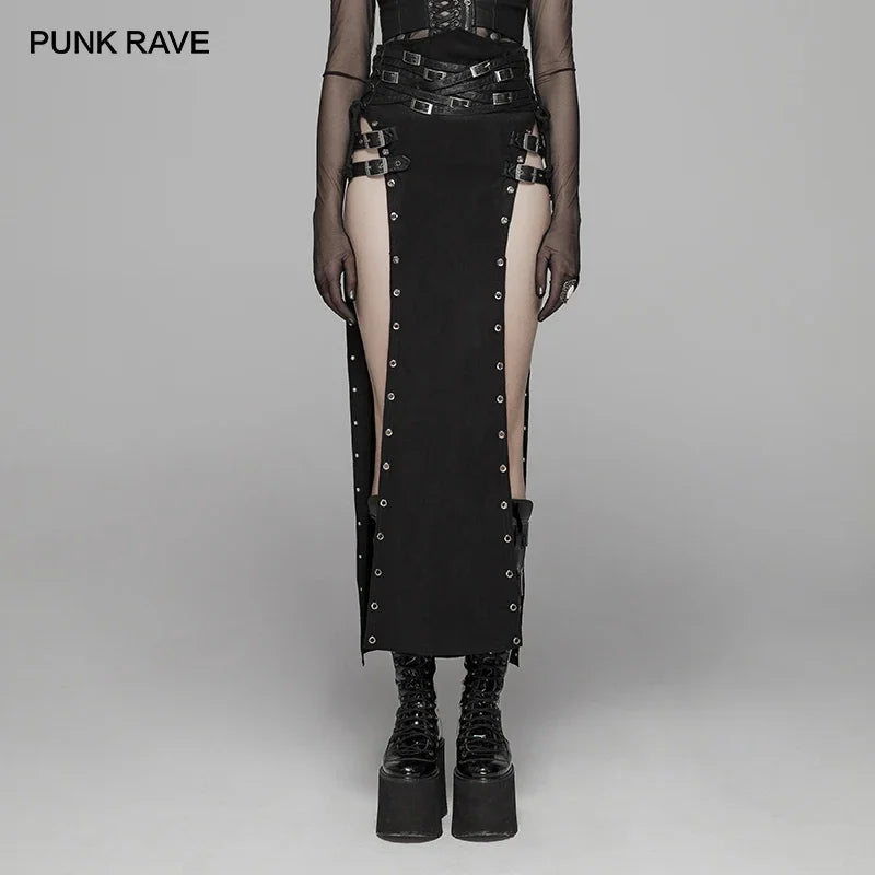 Gothic Black Rock Copslay Stage Personality Hip Hop Long High Waisted Skirt