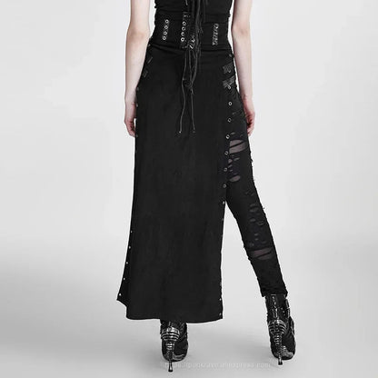 Gothic Black Rock Copslay Stage Personality Hip Hop Long High Waisted Skirt