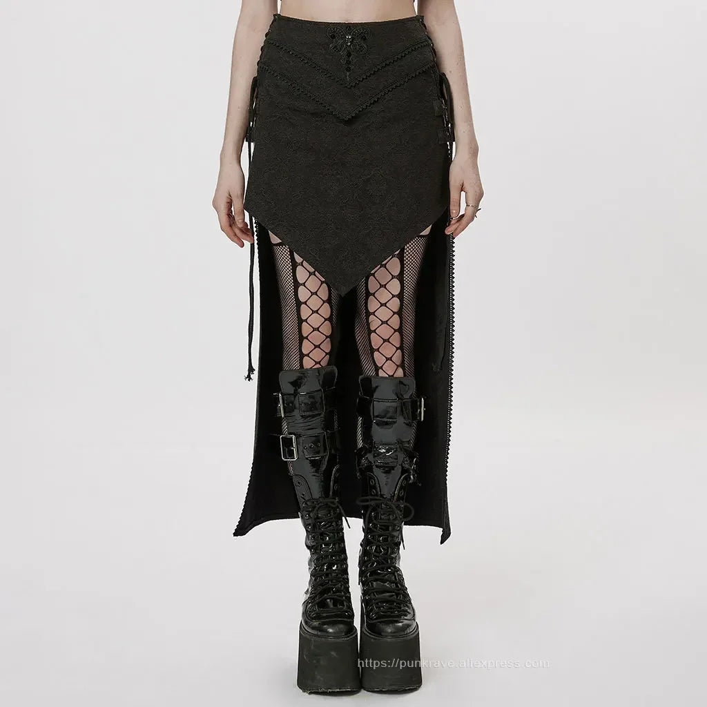 Gothic Style A-shaped Design Jacquard Dark Asymmetrical Personality Long Skirt
