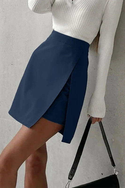 Paza Blue Asymmetric Layered Split Mini Skirt