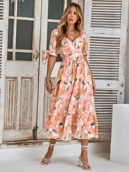 Tanya Painting Short Sleeve Maxi Dress - Peach