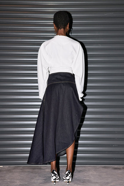 Penelope Denim Ruffle Asymmetric Skirt