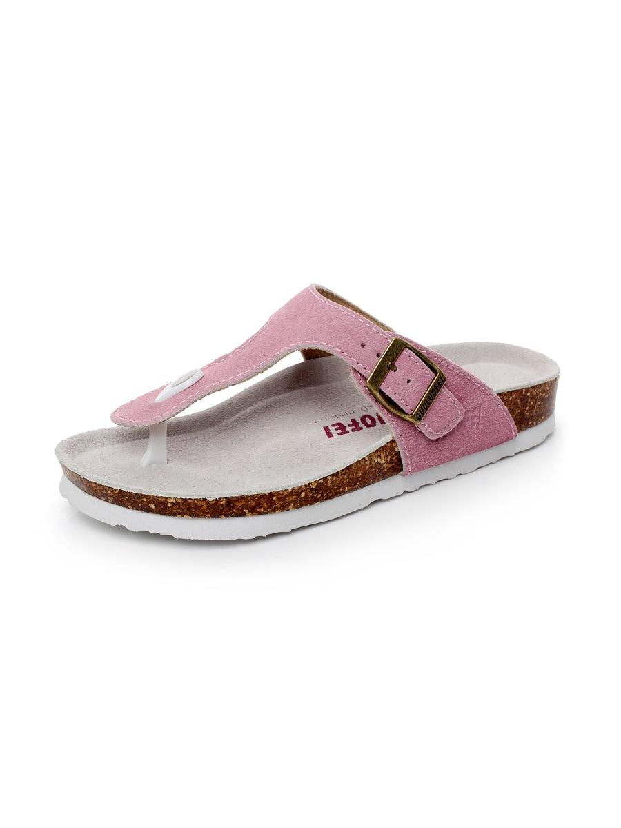 Maibulun | Pink Suede T-strap Leather Sandal