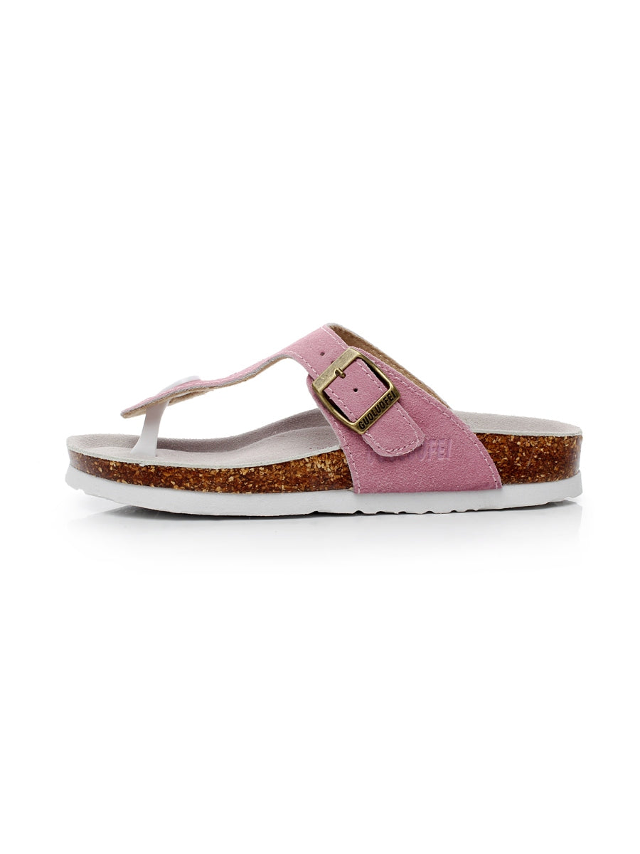 Maibulun | Pink Suede T-strap Leather Sandal