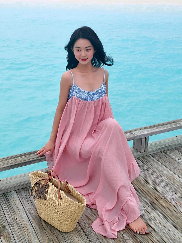 Pink Flowing Maxi Dress _ Dreamy Island Vacation Outfit