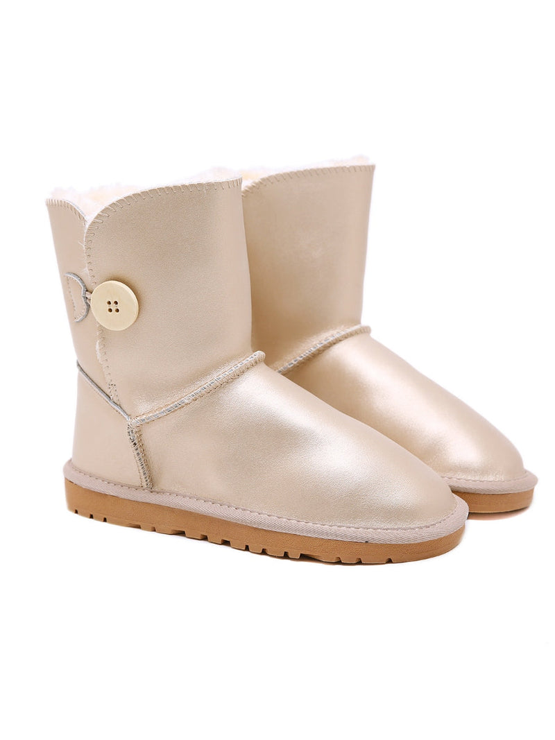 Faux Fur-lined Side Button Shearling Boot