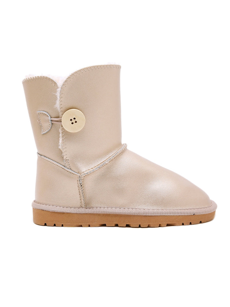 Faux Fur-lined Side Button Shearling Boot