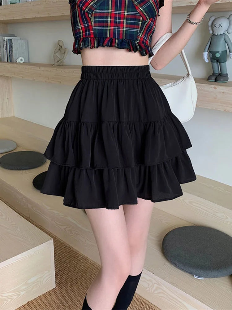 Dressbetty - Pleated A-line White Ruffles Sweet Elastic Waist Summer Skirt