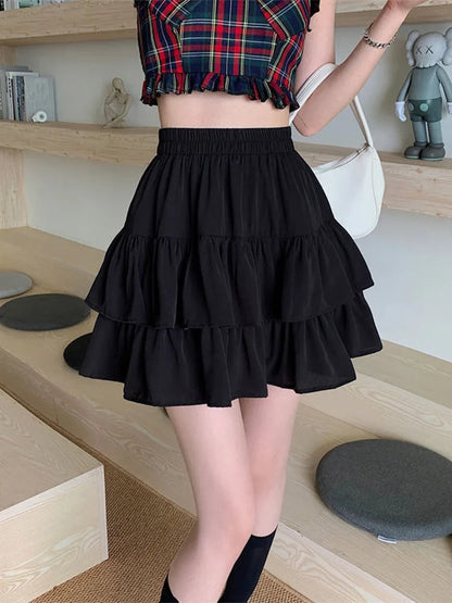 Dressbetty - Pleated White Ruffles Preppy Style Summer Skirt