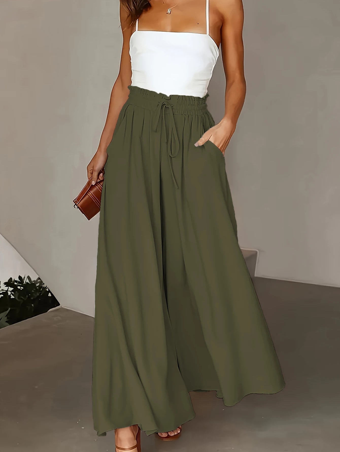 Wide Leg Stretch Elastic Waist Pant