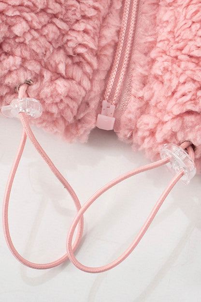 Plush Drawstring Crop Hoodie Shorts Set