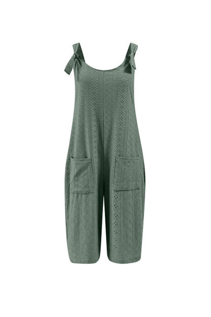 Pocket Eyelet Cami Capri Jumpsuits