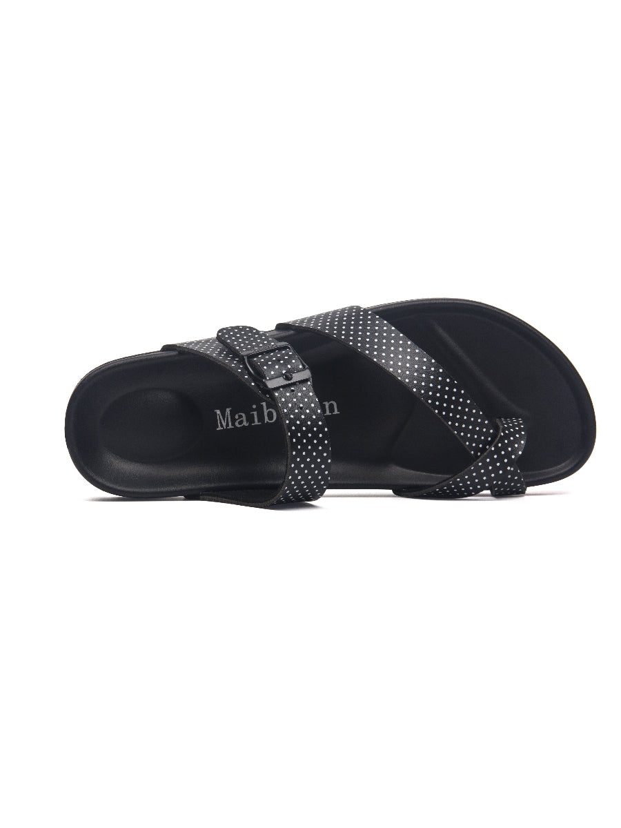 Maibulun | Black Polka Dot Footbed Sandal