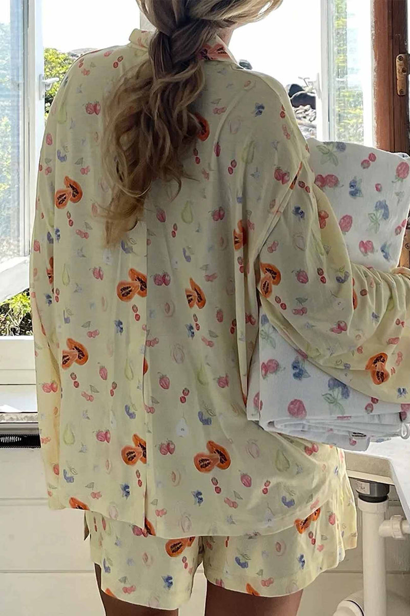 Printed Long Sleeves Button Shirt Shorts Set