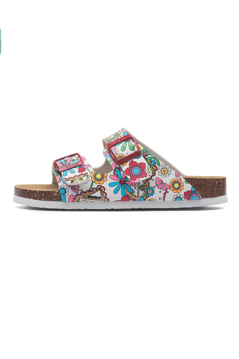 Printed Buckle Flat Sandals