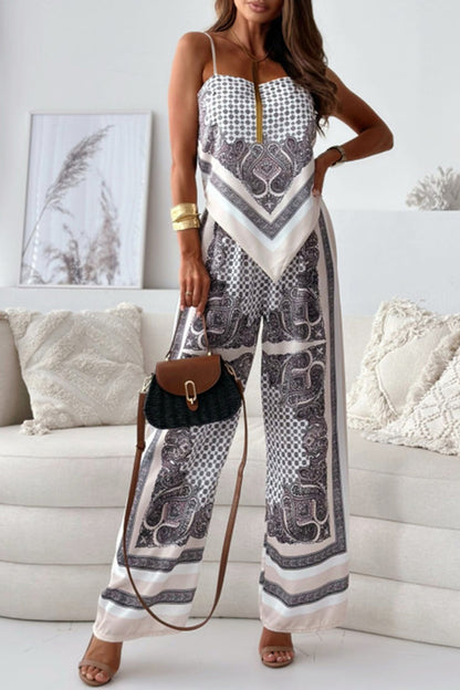 Printed Tie-back Cami Long Pants Set