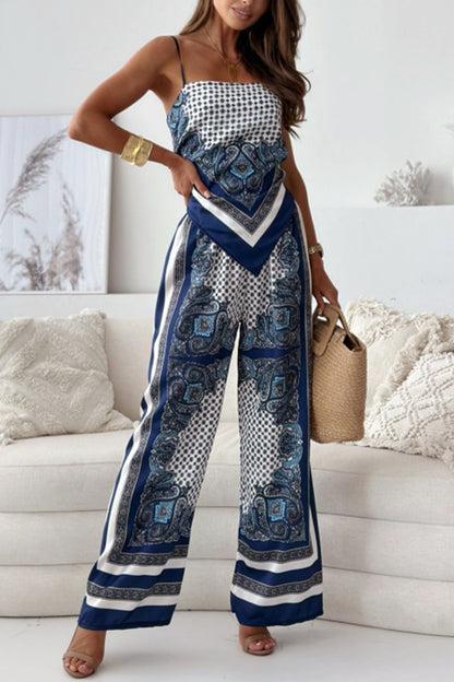 Printed Tie-back Cami Long Pants Set