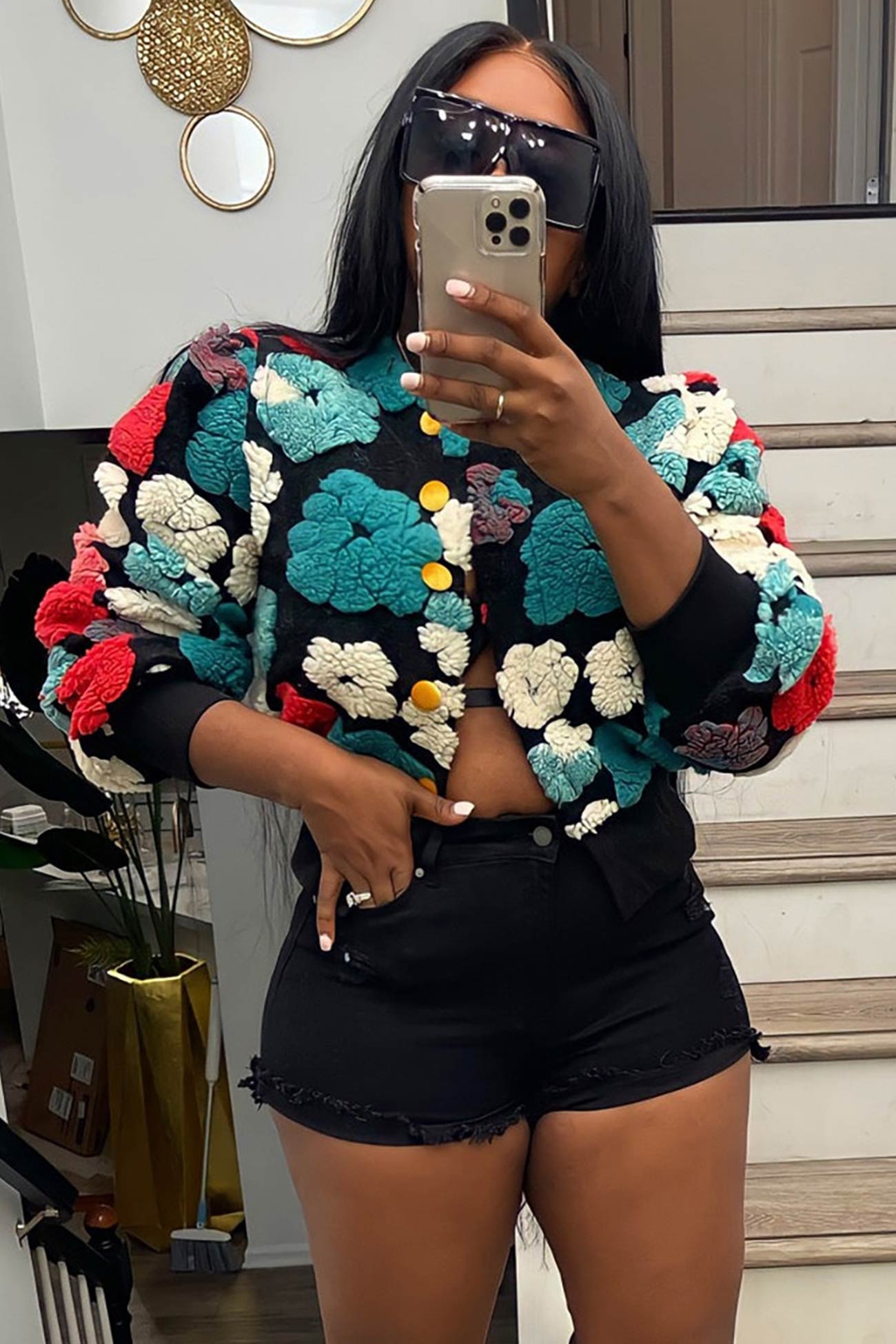 Puff Sleeve Jacquard Cardigan