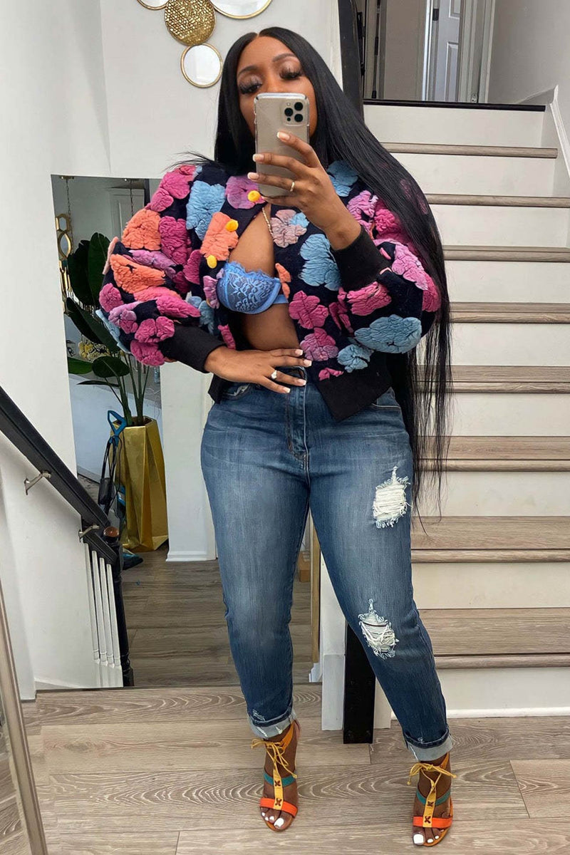 Puff Sleeve Jacquard Cardigan