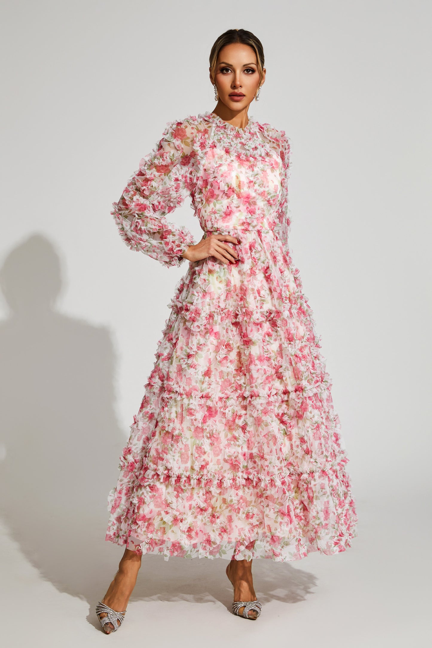 Pullan Pink Mesh Maxi Dress
