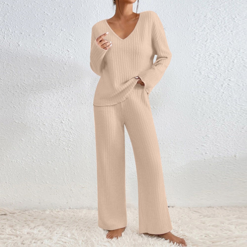 Pullover Ribbed Knit Lounge Set and Pants Matching Set
