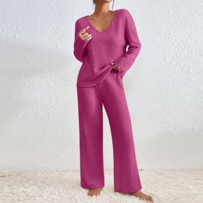 Pullover Ribbed Knit Lounge Set and Pants Matching Set