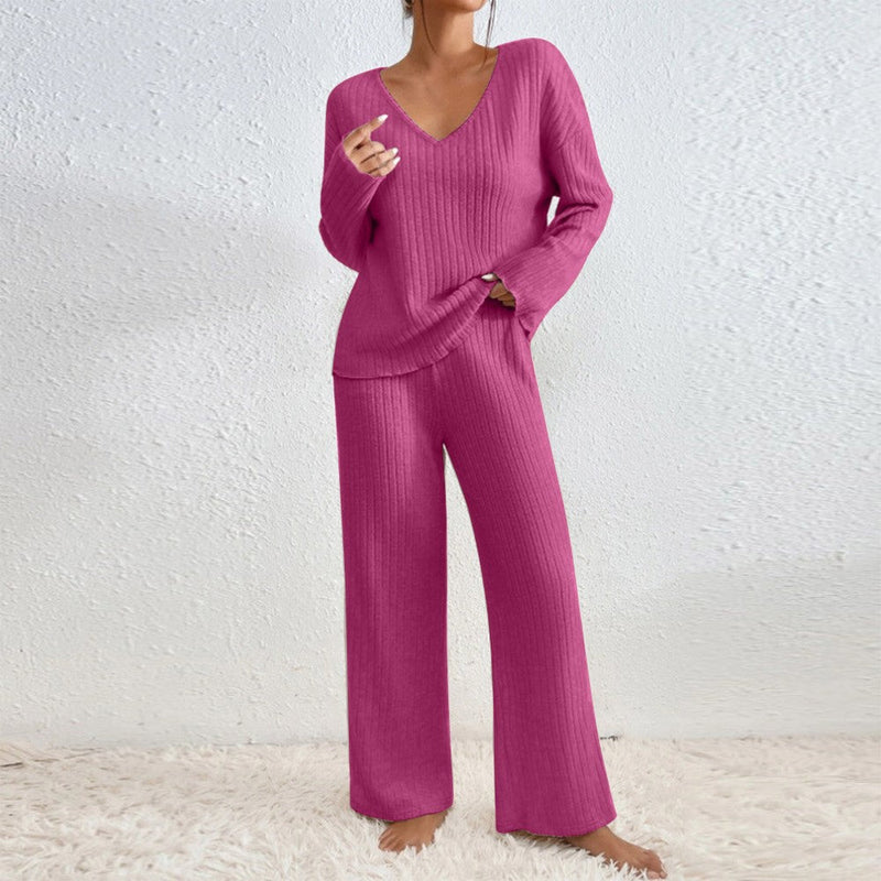 Pullover Ribbed Knit Lounge Set and Pants Matching Set