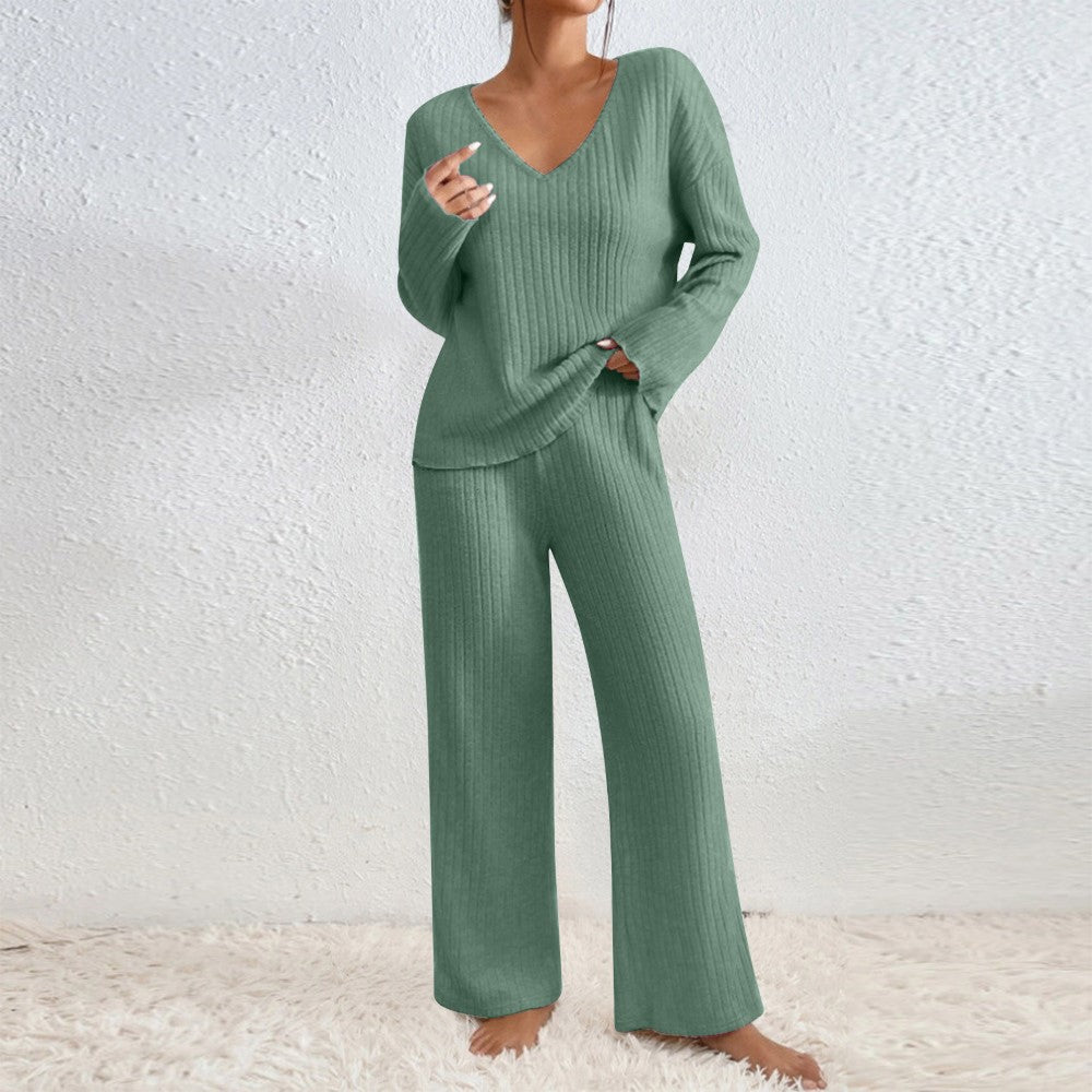 Pullover Ribbed Knit Lounge Set and Pants Matching Set
