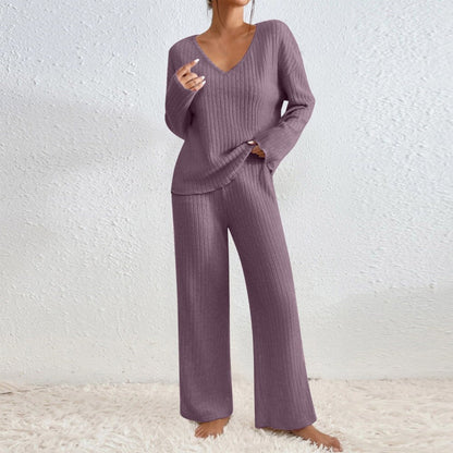 Pullover Ribbed Knit Lounge Set and Pants Matching Set