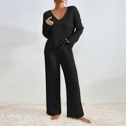 Pullover Ribbed Knit Lounge Set and Pants Matching Set