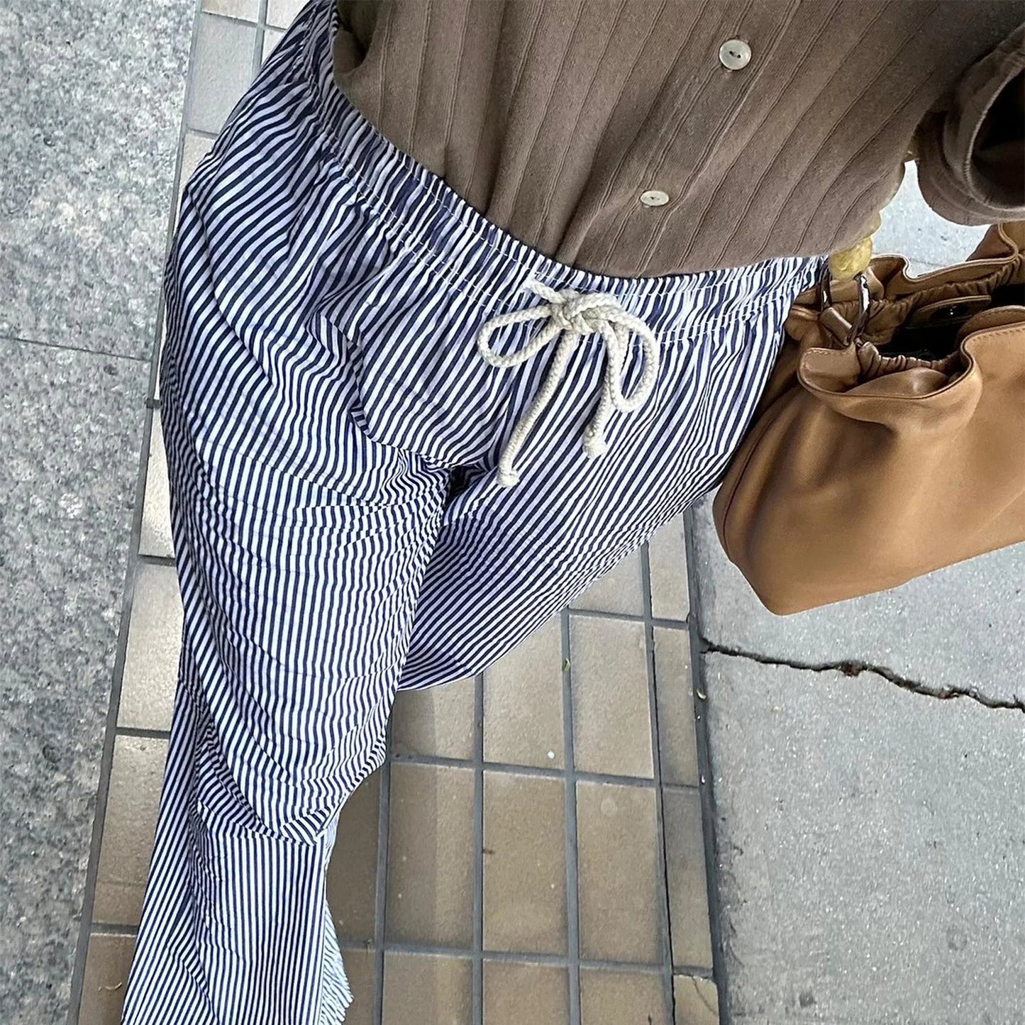 Striped Summer Loose Long Drawstring Pant