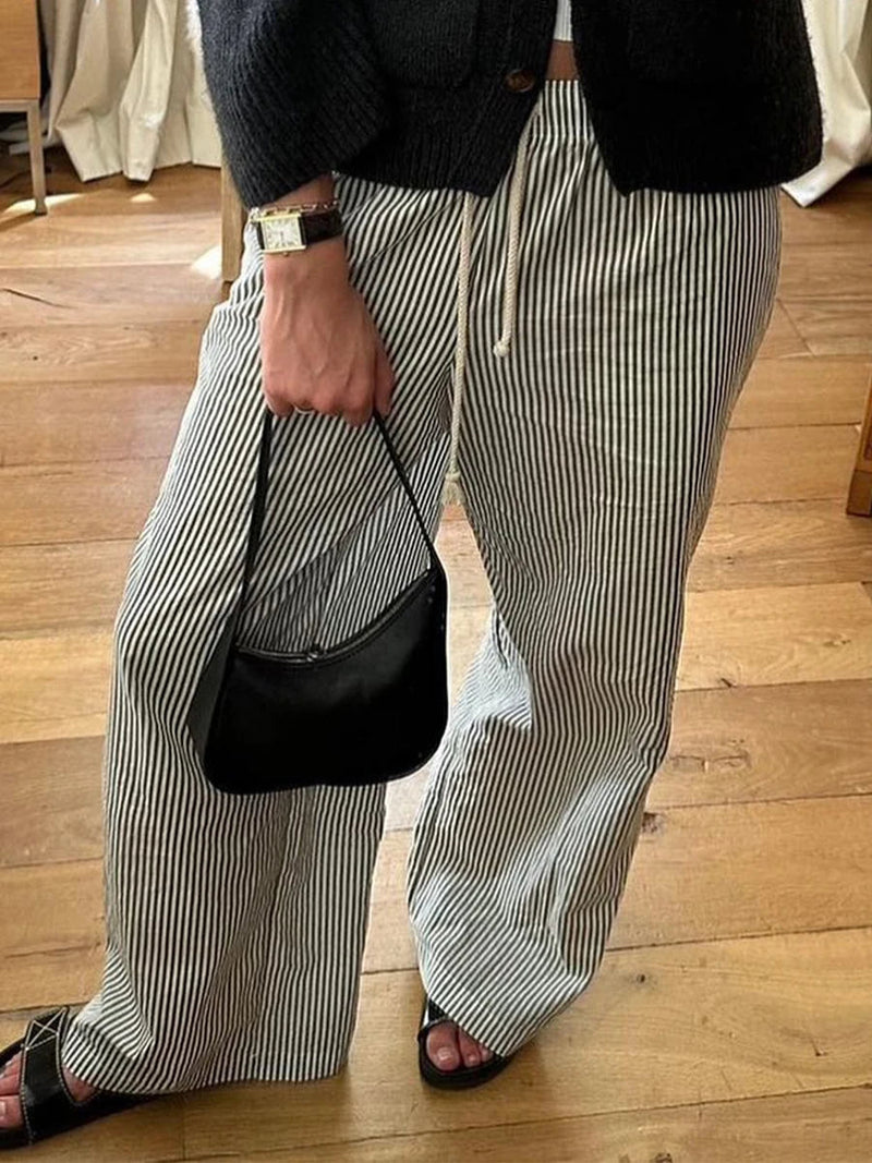 Striped Summer Loose Long Drawstring Pant