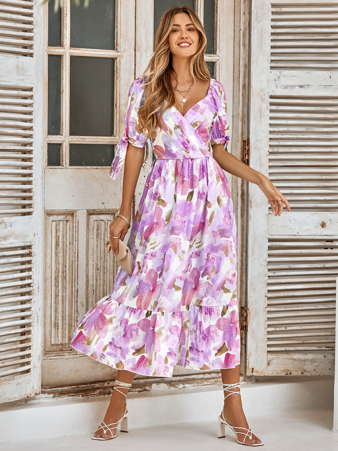 Tanya Painting Short Sleeve Maxi Dress - Purple
