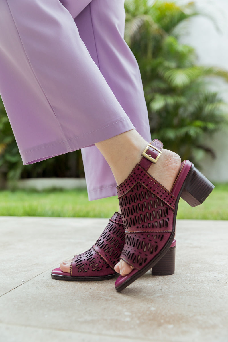 Soffia | Mulberry Perforated Slingback Leather Sandal