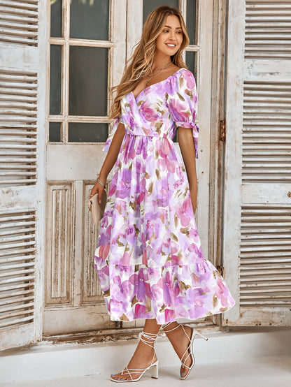 Tanya Painting Short Sleeve Maxi Dress - Purple