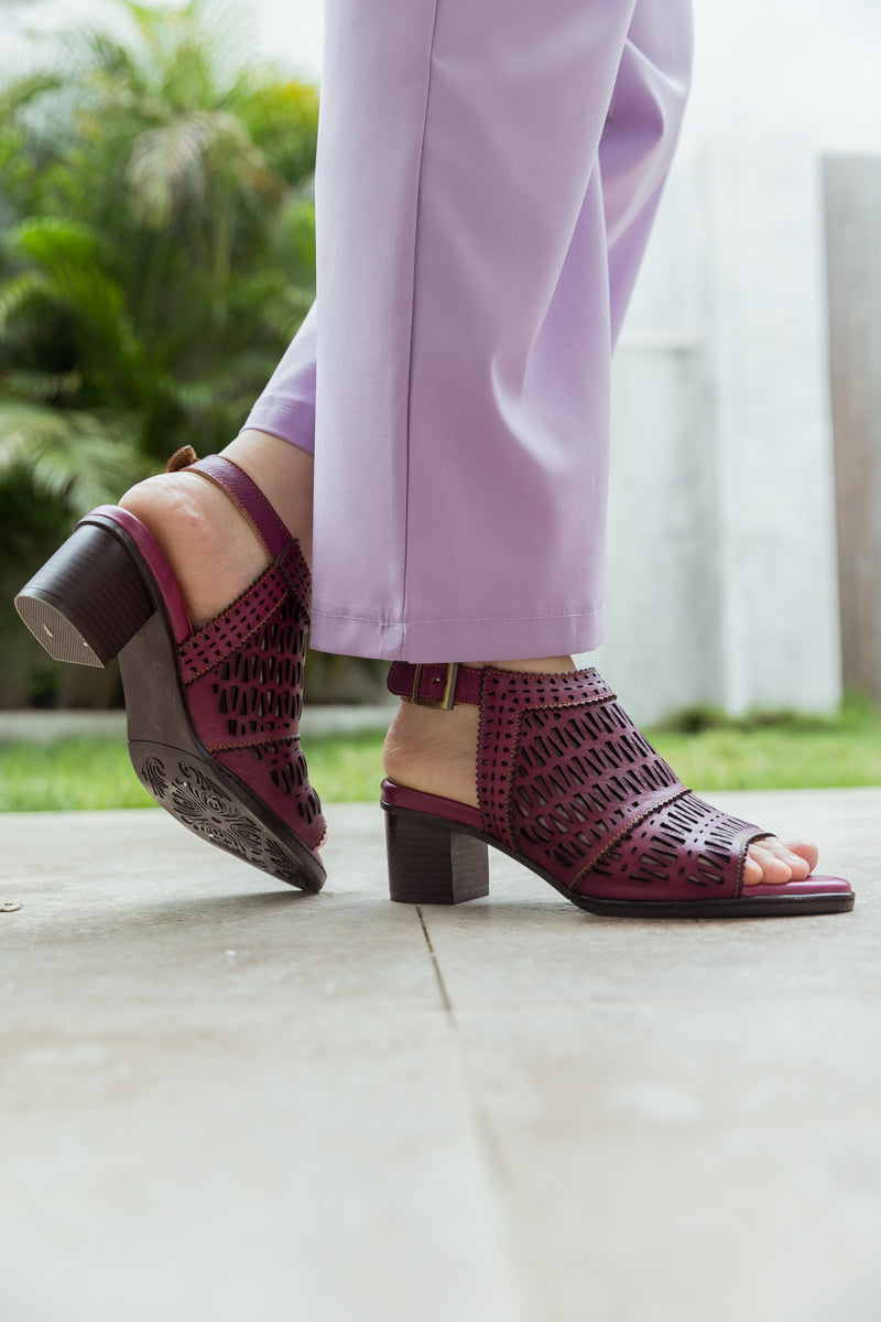 Soffia | Mulberry Perforated Slingback Leather Sandal