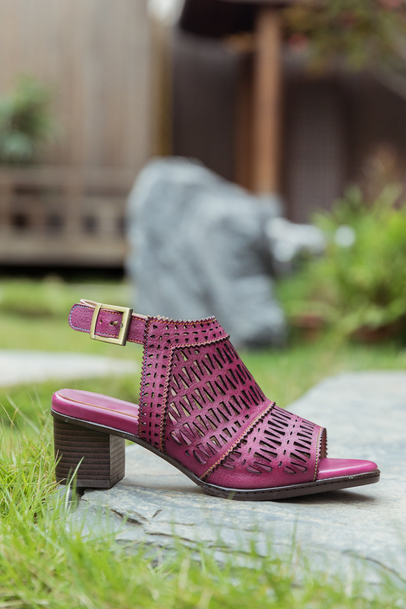 Soffia | Mulberry Perforated Slingback Leather Sandal
