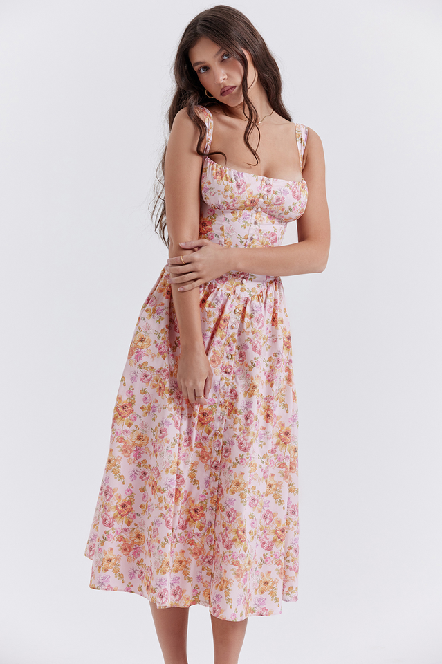 Tatiana Pink Print Midi Dress