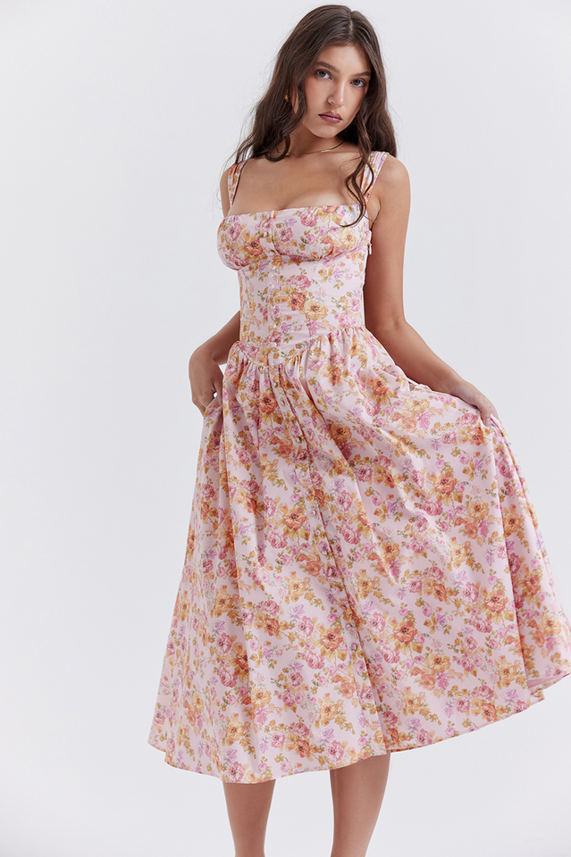 Tatiana Pink Print Midi Dress