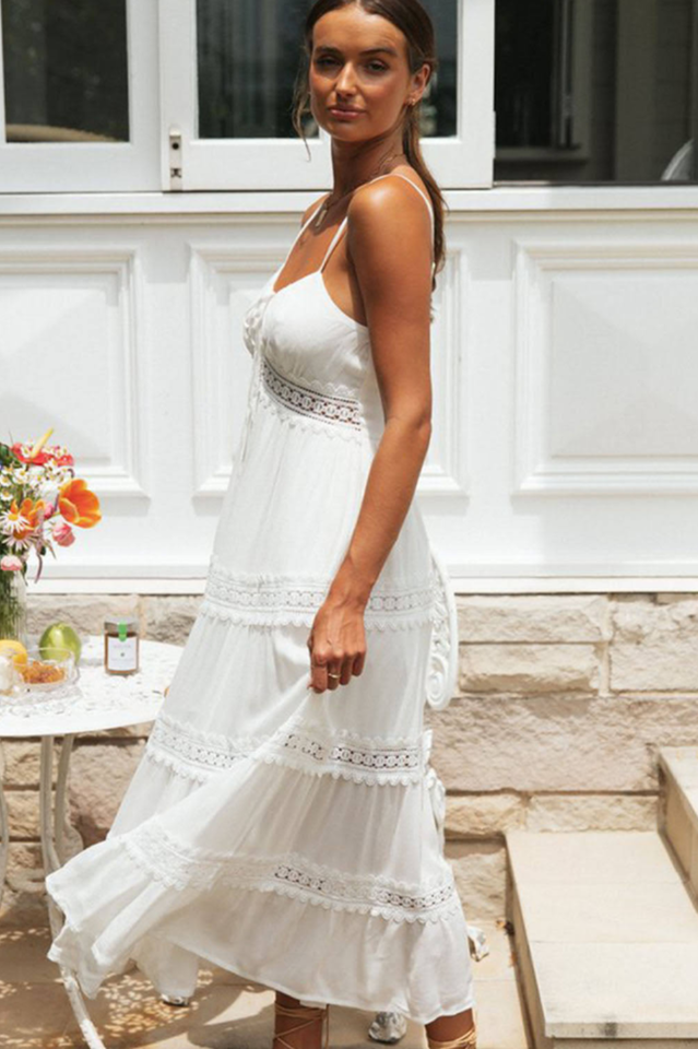 Sling Lace Panel Maxi Dress