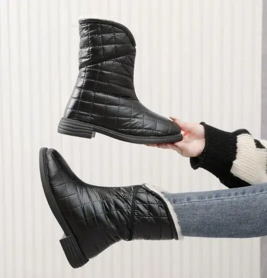 Flat Warm Plush Velvet Cotton Winter Short Snow Boot
