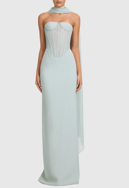Ramire Strapless Mesh Scarf Corset Maxi Dress