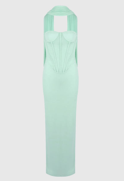 Ramire Strapless Mesh Scarf Corset Maxi Dress