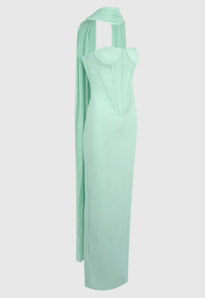 Ramire Strapless Mesh Scarf Corset Maxi Dress